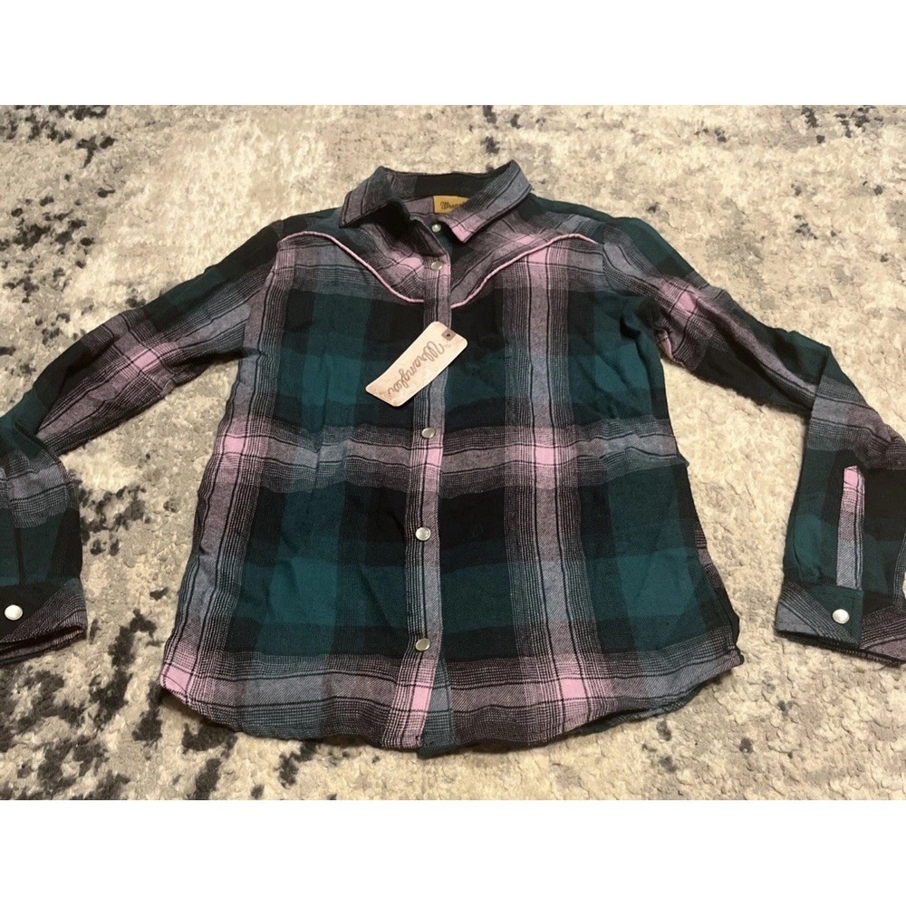 Wrangler Purple Flannel Pearl Snap Western Shirt Size Large Youth Plaid Girls